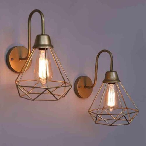 Dapper Diamond Wall Lamp – Gold – Set Of Two